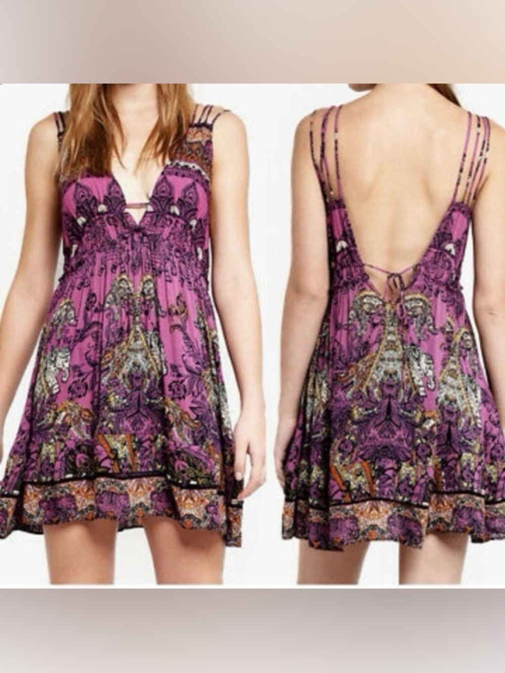 Intimately by free people Boho V-Neck Purple Printed Mini Dress